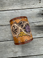 hand painted leather vanity organizer flowers