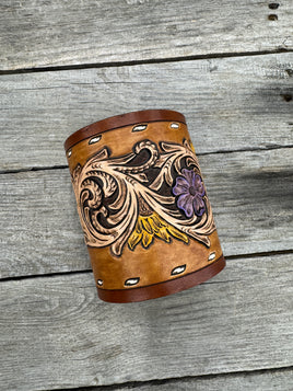 hand painted leather vanity organizer flowers