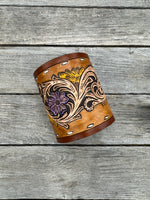 Floral Leather Makeup Brush Holder – Hand Painted Sunflower