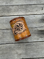Floral Leather Makeup Brush Holder – Hand Painted Sunflower