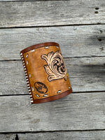 Floral Leather Makeup Brush Holder – Hand Painted Sunflower