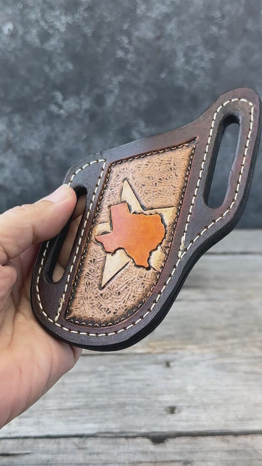 Hand Carved Texas Leather Knife Sheath