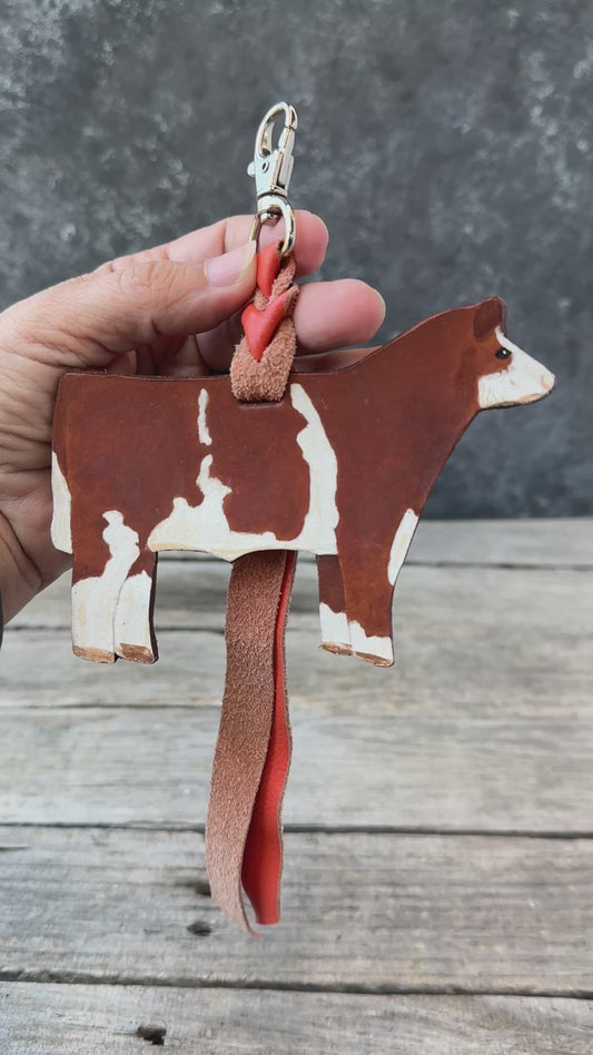 Hand Painted Red and White Show Steer Key Chain