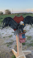 One-of-a-Kind Handmade Leather Bald Eagle Wall Sculpture | Patriotic American Leather Art