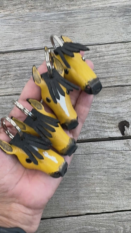Hand Painted Buckskin Horse Head Leather Keychain