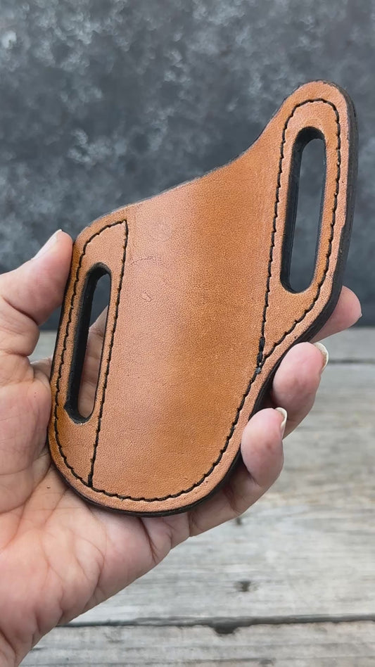 Slim Slanted Pancake Leather Knife Sheath