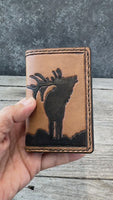 Hand Tooled Leather Card Wallet – Elk Design Front Pocket Wallet (Slim Bifold)