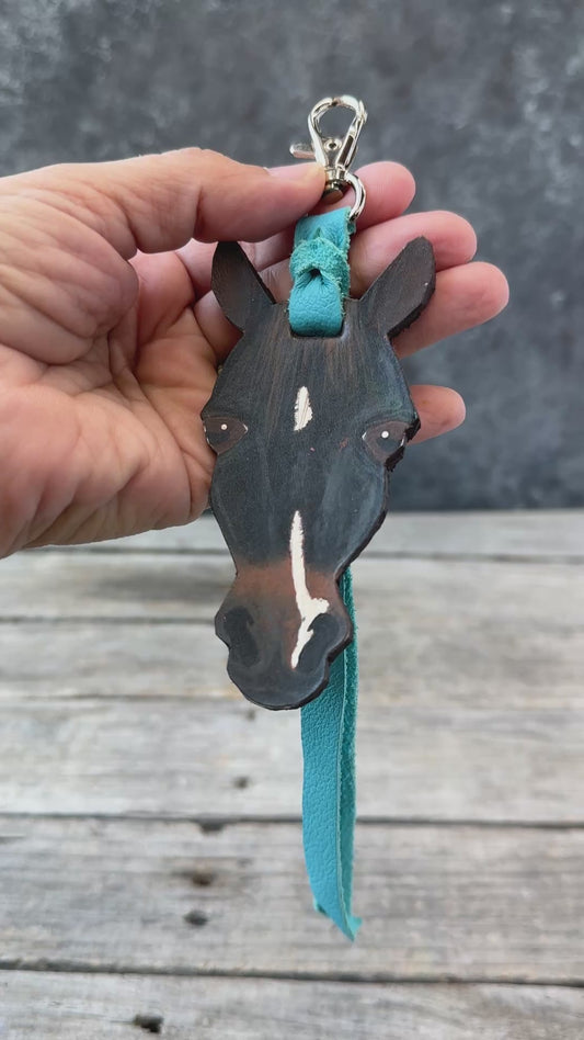 Hand Painted Dark Bay Horse Face Key Chain