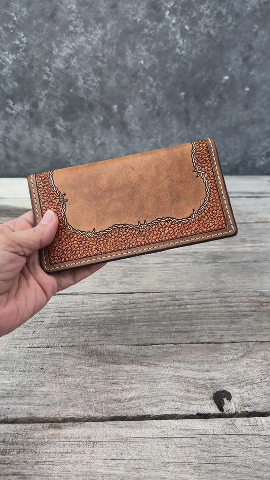 Barbed Wire Leather Checkbook Cover | Western Handmade