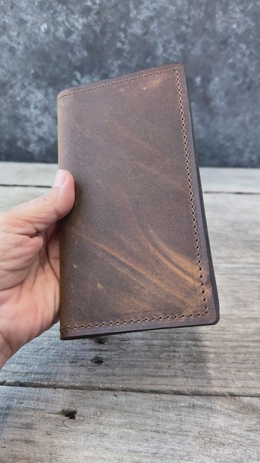 Rustic Brown Oil Tanned Leather Roper Style Long Wallet
