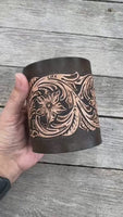 Sheridan Style Leather Desk Organizer – Hand Tooled Floral Pen Holder