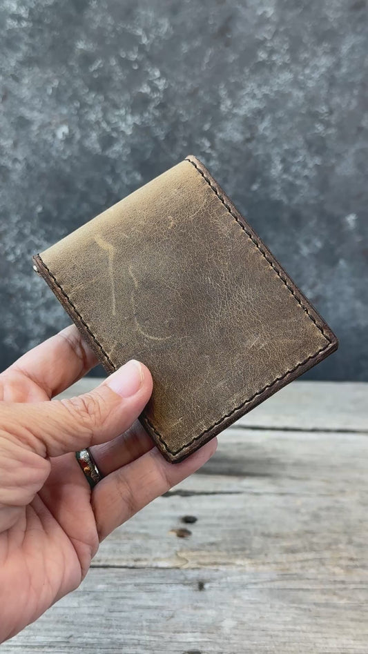 Rustic Brown Leather Money Clip Wallet | Slim Front Pocket Wallet