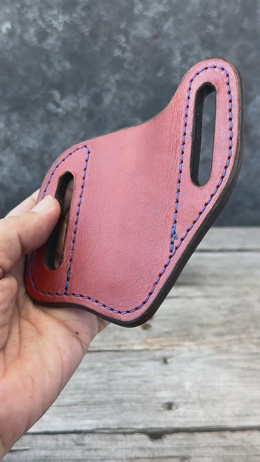 Plain Leather Knife Sheath | Handmade Wide Slanted Pancake Pocket Knife Sheath