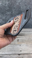 Carved Floral Wide Slanted Pancake Knife Sheath