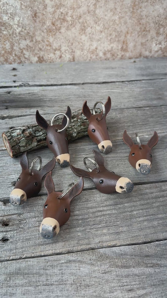 Hand Painted Longear Mule Head Leather Keychain