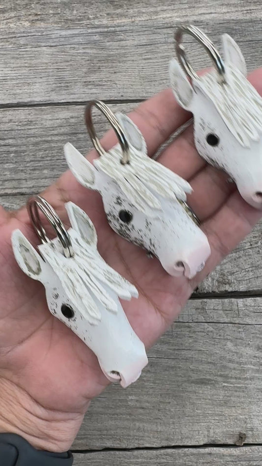 Hand Painted Flea Bitten Gray Horse Head Leather Keychain