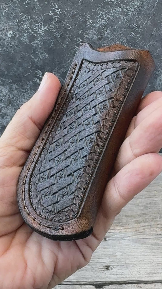 Texas Star Basketweave Vertical Leather Knife Sheath
