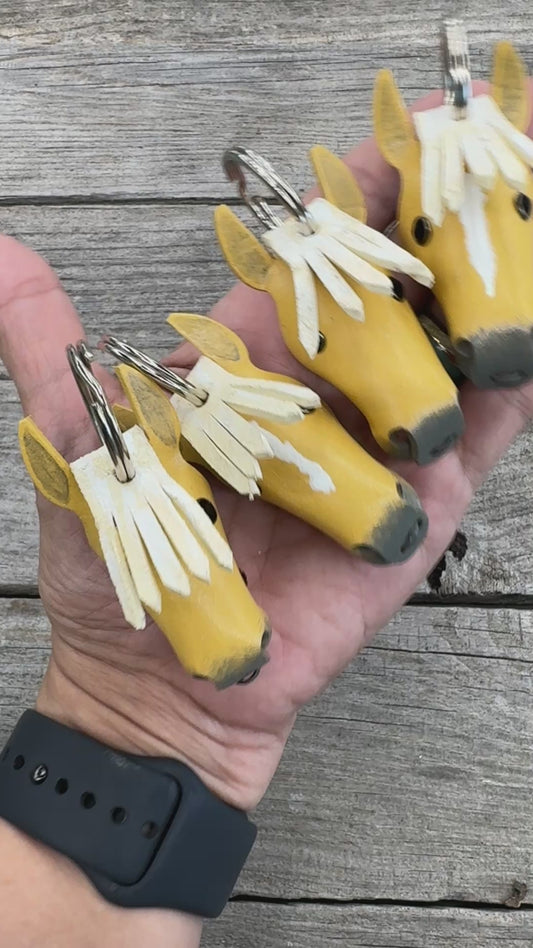 Hand Painted Palomino Horse Head Leather Keychain