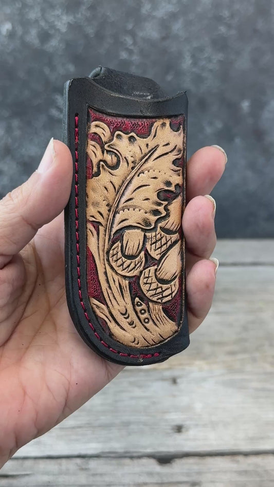 Hand Carved Oak Leaf & Acorn Leather Knife Sheath