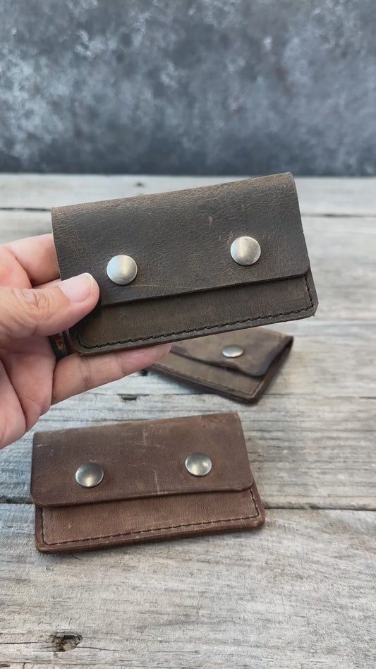 Oil-Tanned Leather Card Wallet Double Snap