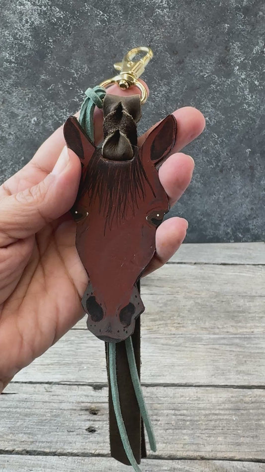 Hand Painted Red Bay Horse Face Key Chain
