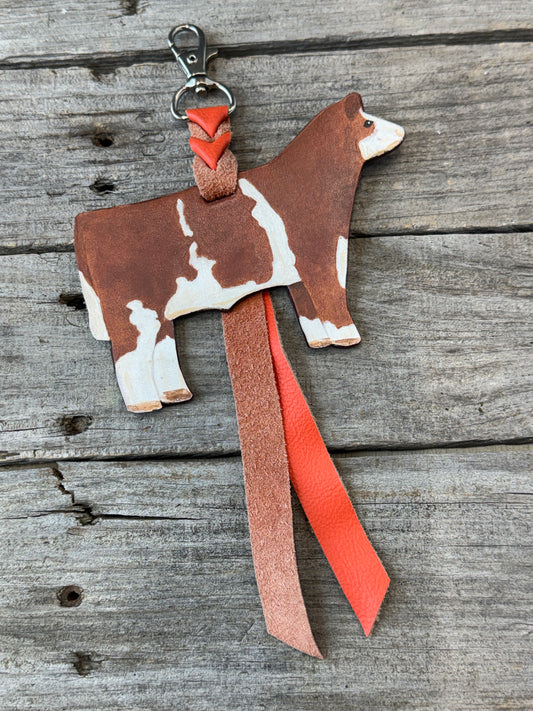 Hand Painted Red and White Show Steer Key Chain