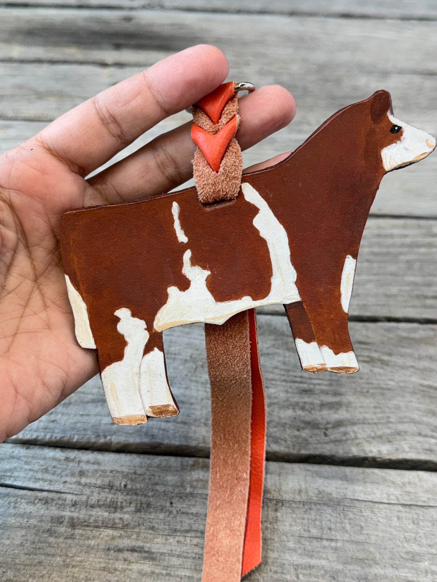 Hand Painted Red and White Show Steer Key Chain