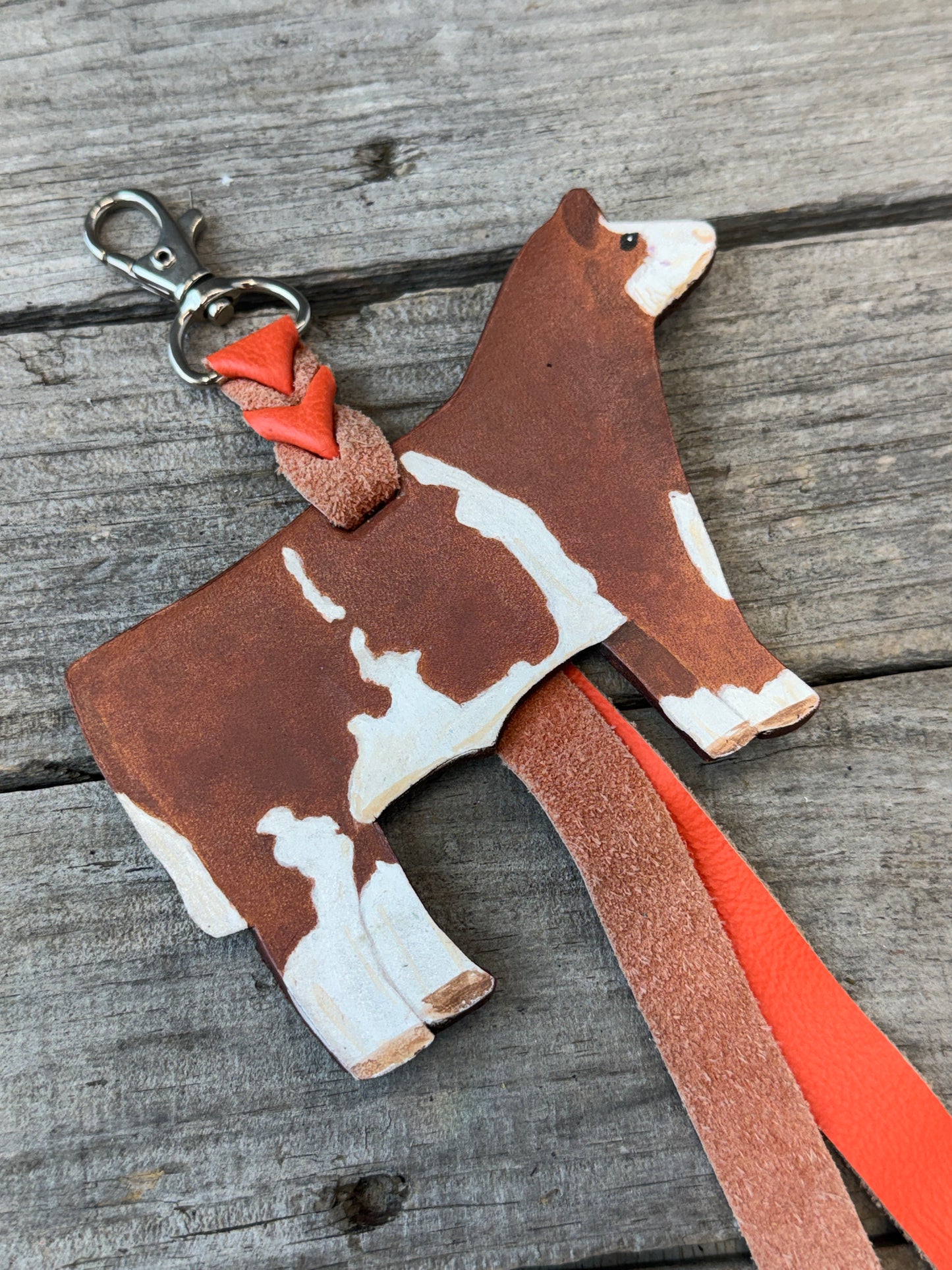 Hand Painted Red and White Show Steer Key Chain