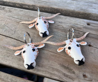 Hand Painted Red Speckled Texas Longhorn Leather Keychain