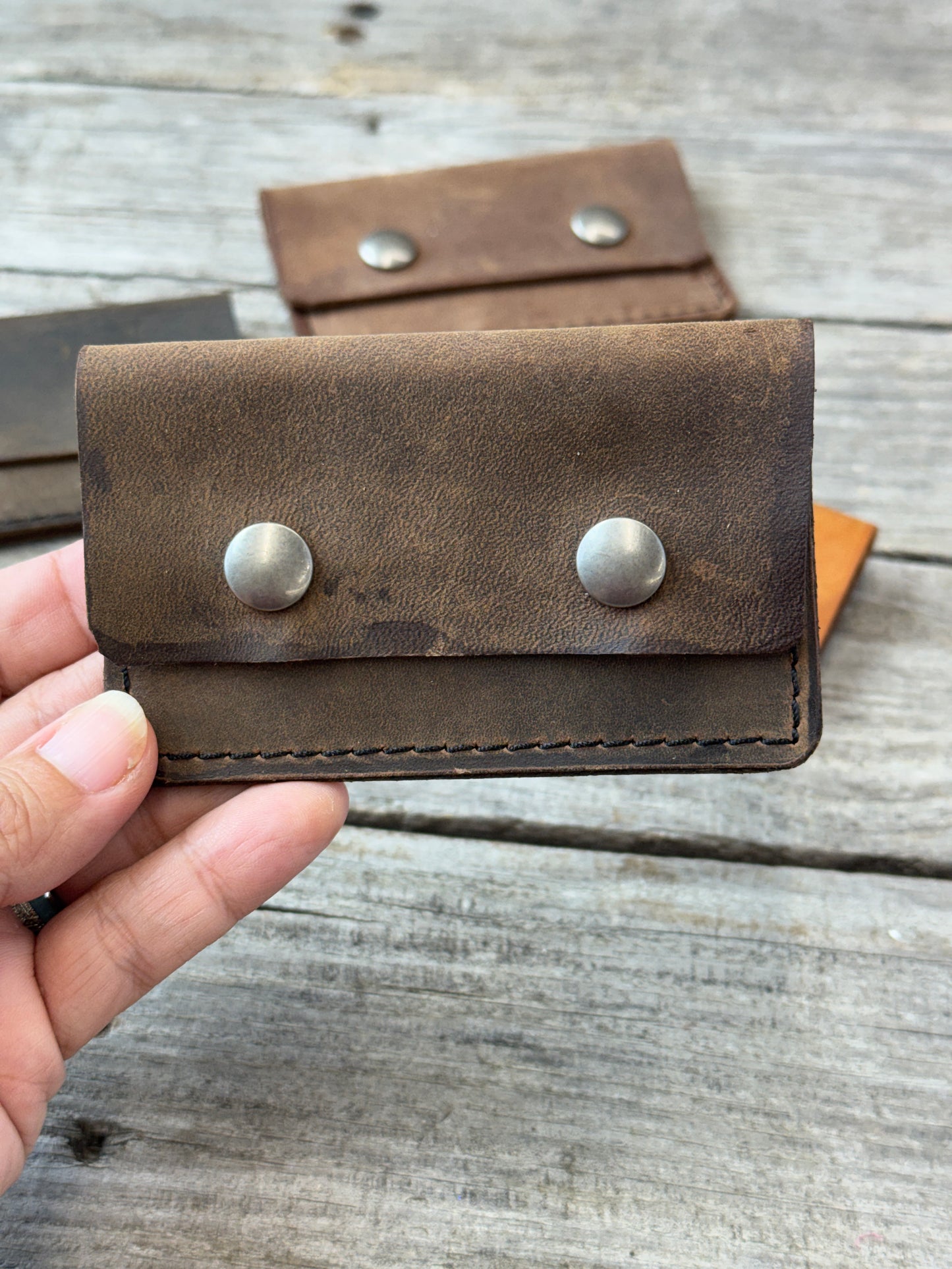 Oil-Tanned Leather Card Wallet Double Snap