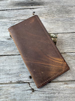 Rustic Brown Oil Tanned Leather Roper Style Long Wallet