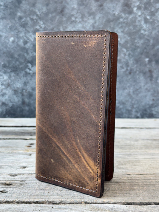 Rustic Brown Oil Tanned Leather Roper Style Long Wallet