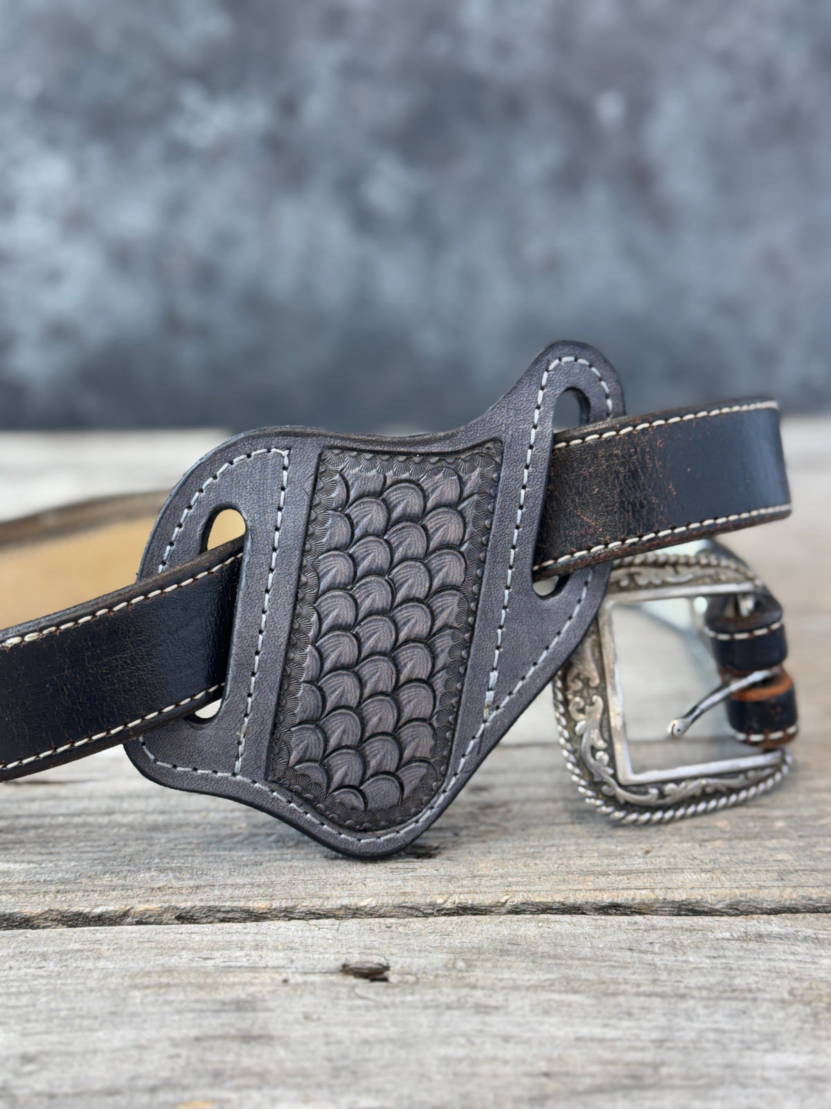 Stamped Dragon Scale Wide Pancake Knife Sheath