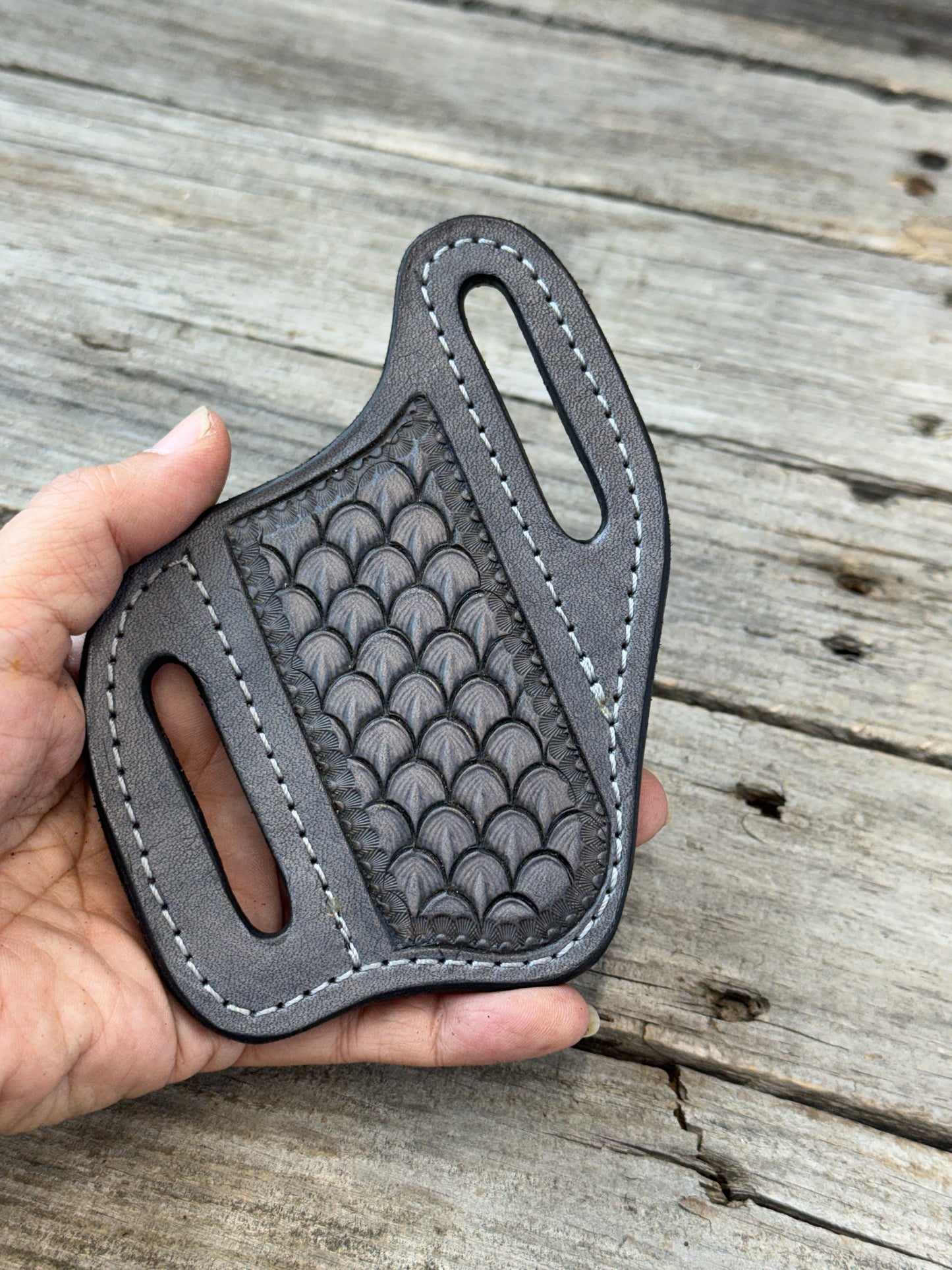 Stamped Dragon Scale Wide Pancake Knife Sheath