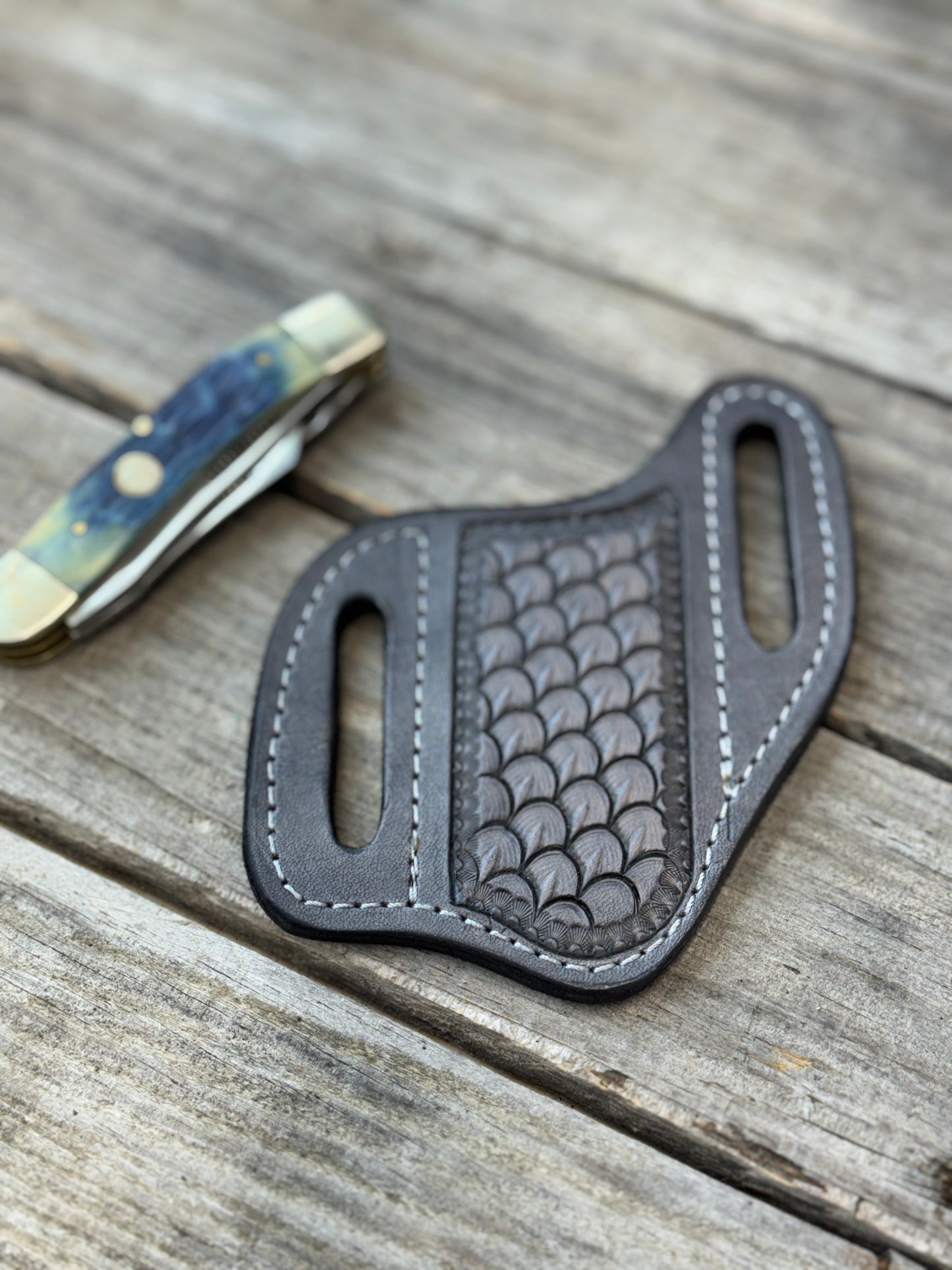Stamped Dragon Scale Wide Pancake Knife Sheath
