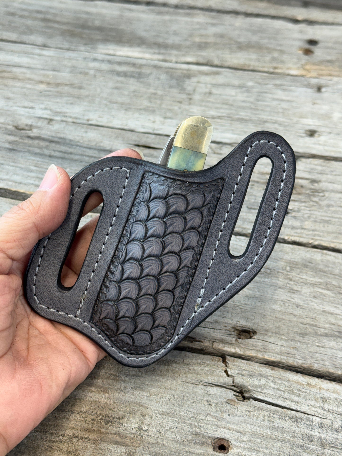Stamped Dragon Scale Wide Pancake Knife Sheath