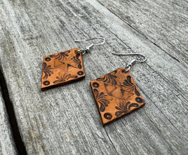 Small Diamond Scroll Leather Earrings