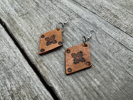 Small Diamond Southwest Leather Earrings