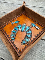 Carved Squash Blossom Leather Valet Tray