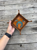 Carved Squash Blossom Leather Valet Tray