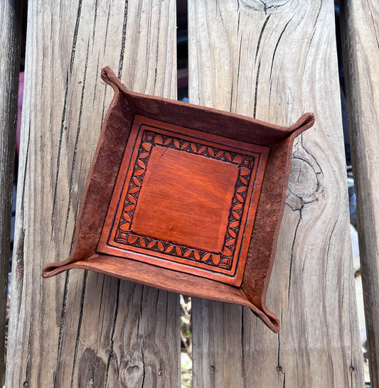 Border Stamped Leather Valet Tray