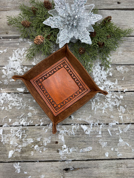 Border Stamped Leather Valet Tray