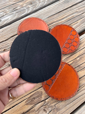 Geometric Hand Stamped Leather Coaster Set of 4
