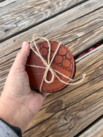 Geometric Hand Stamped Leather Coaster Set of 4
