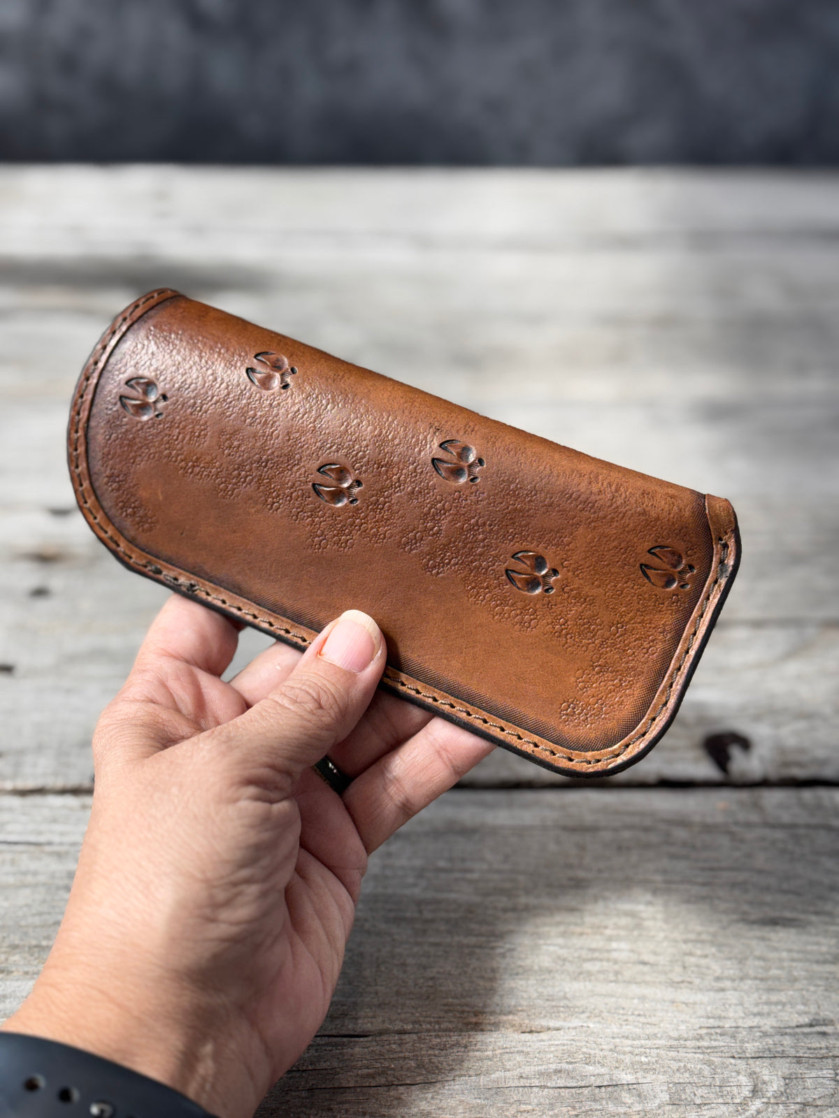 Hand Stamped Deer Track Leather Eyeglass Case