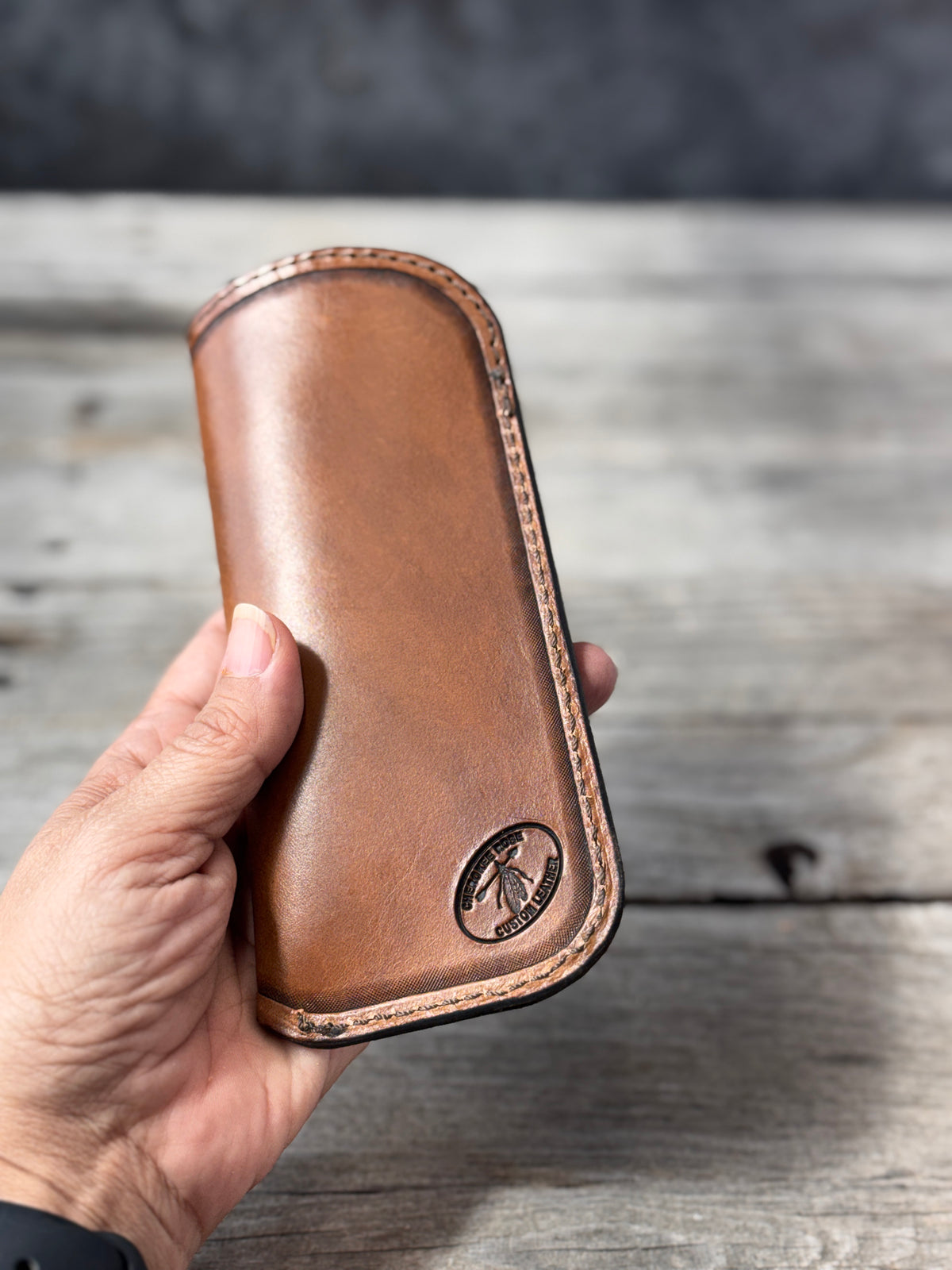 Hand Stamped Deer Track Leather Eyeglass Case