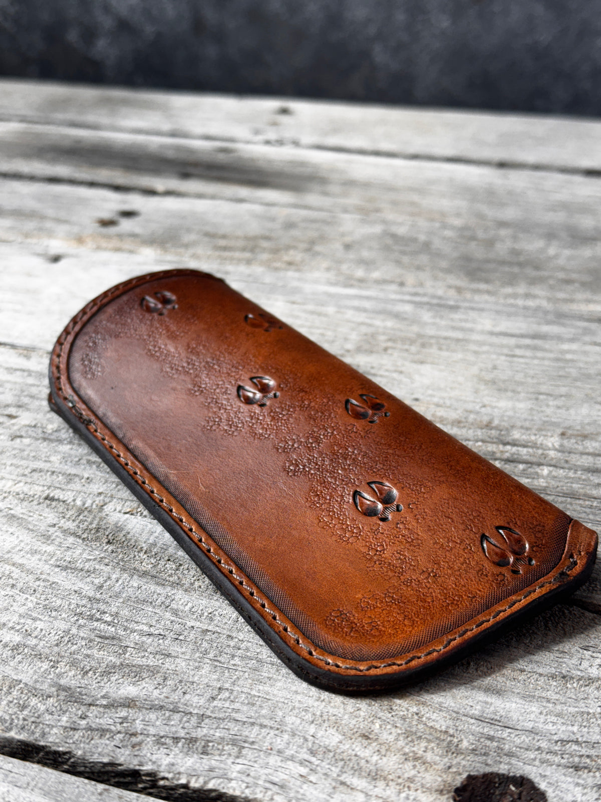 Hand Stamped Deer Track Leather Eyeglass Case