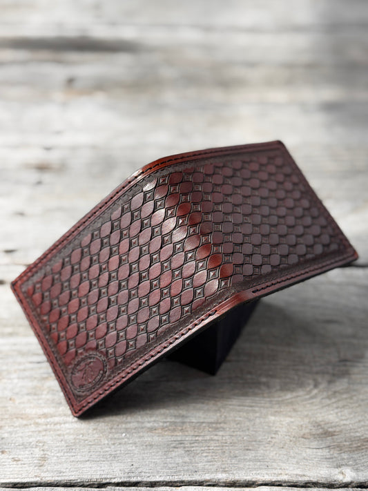 Diamond Basketweave Stamped Leather Bifold Wallet