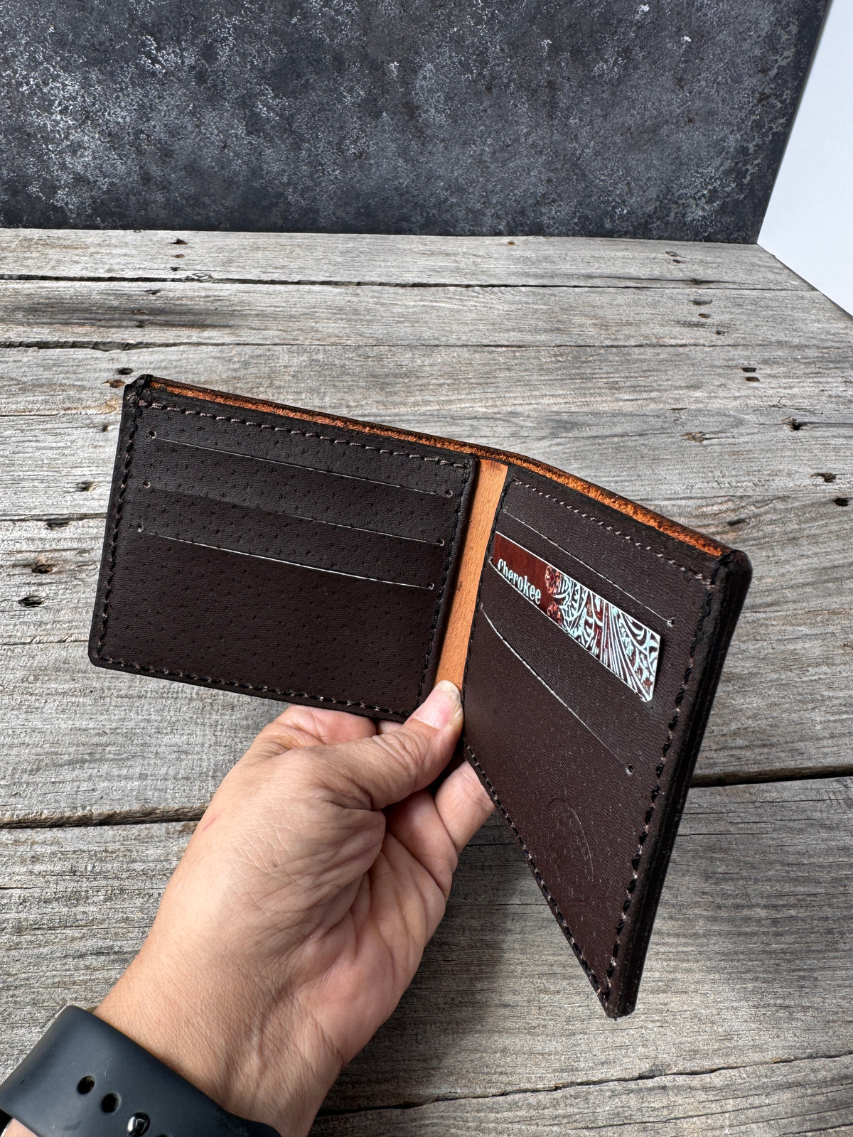 Diamond Basketweave Stamped Leather Bifold Wallet