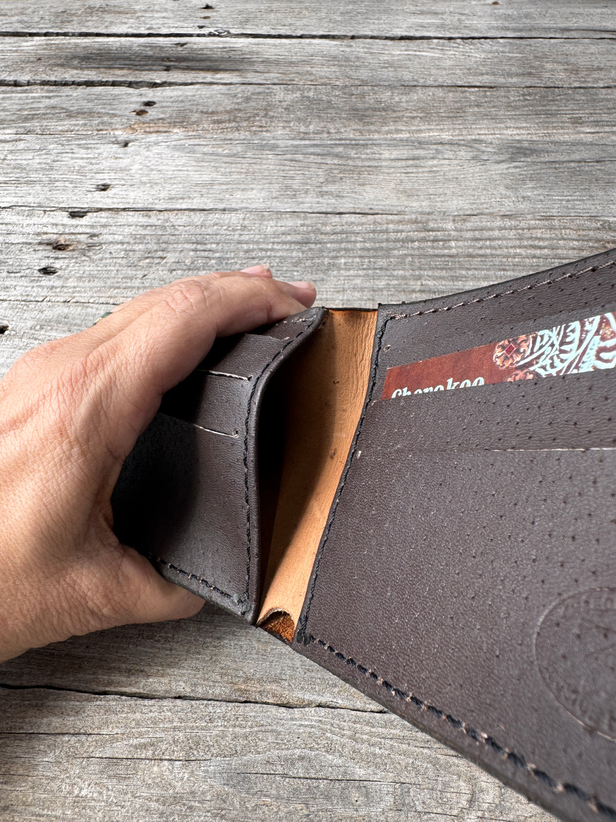 Diamond Basketweave Stamped Leather Bifold Wallet